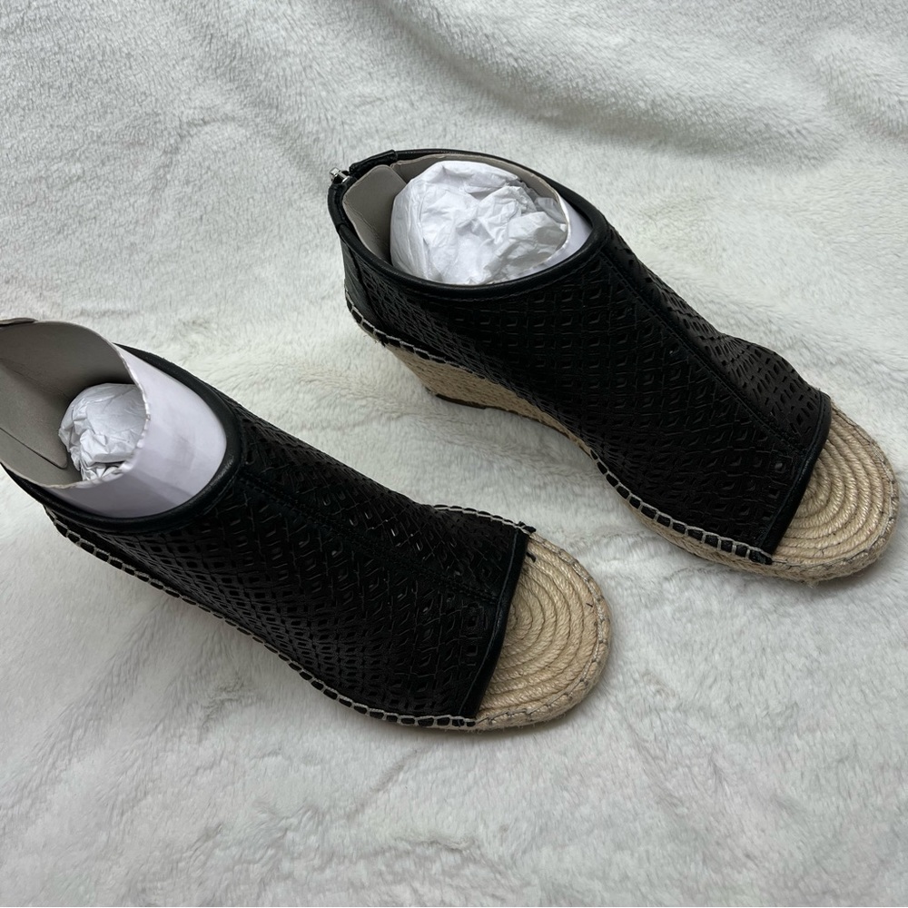Vince Camuto Laser Cut Lereena Round Toe Wedge Zip-Up Leather Espadrille